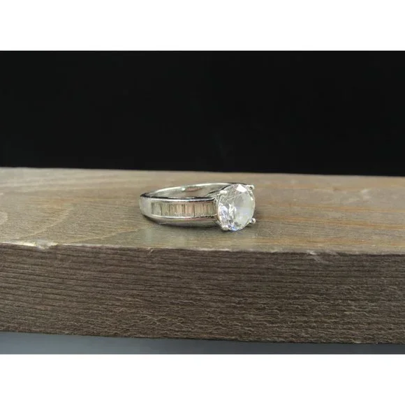 Size 6.25 Sterling Silver Round Cubic Zirconia With Channel Accents Band Ring - Picture 2 of 8